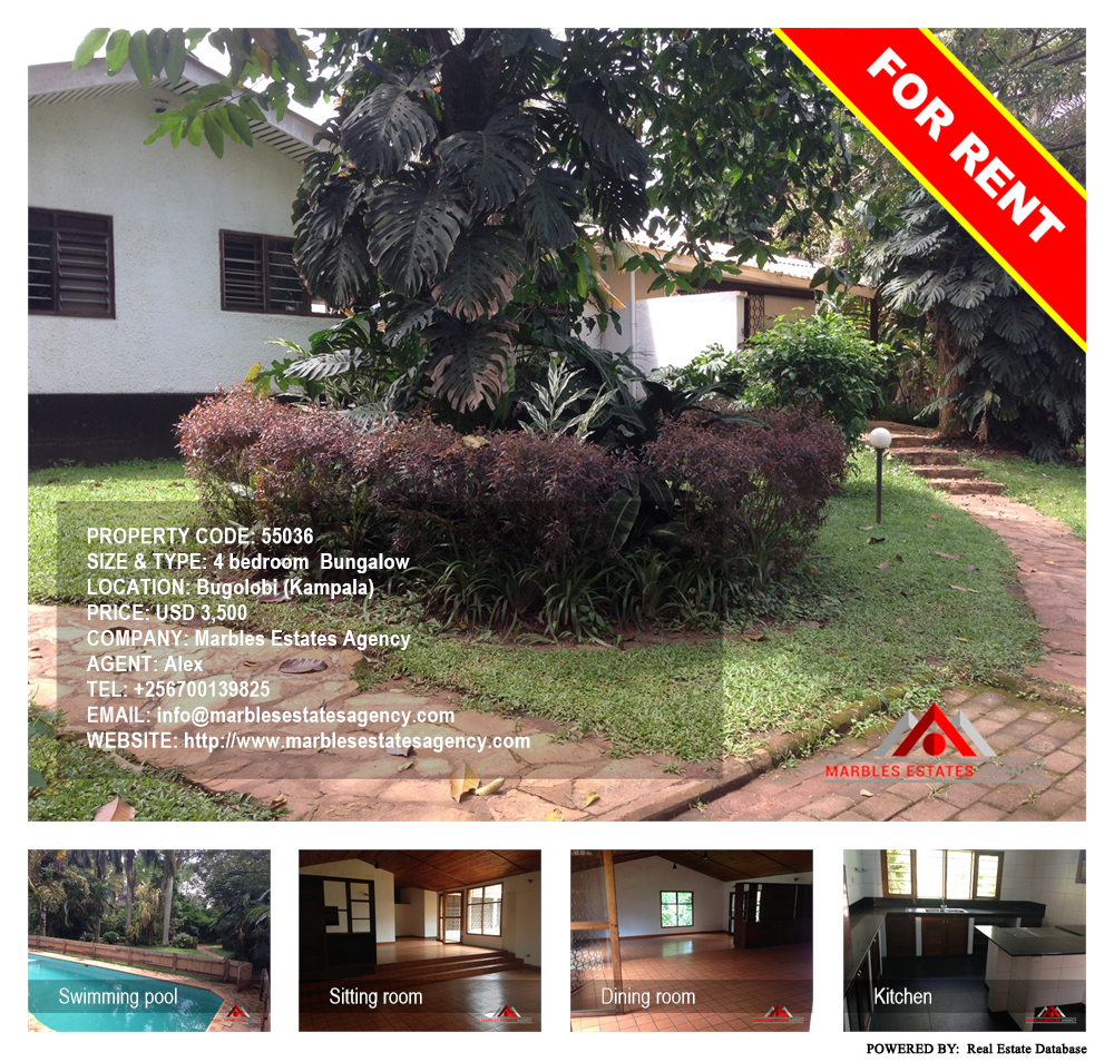 4 bedroom Bungalow  for rent in Bugoloobi Kampala Uganda, code: 55036