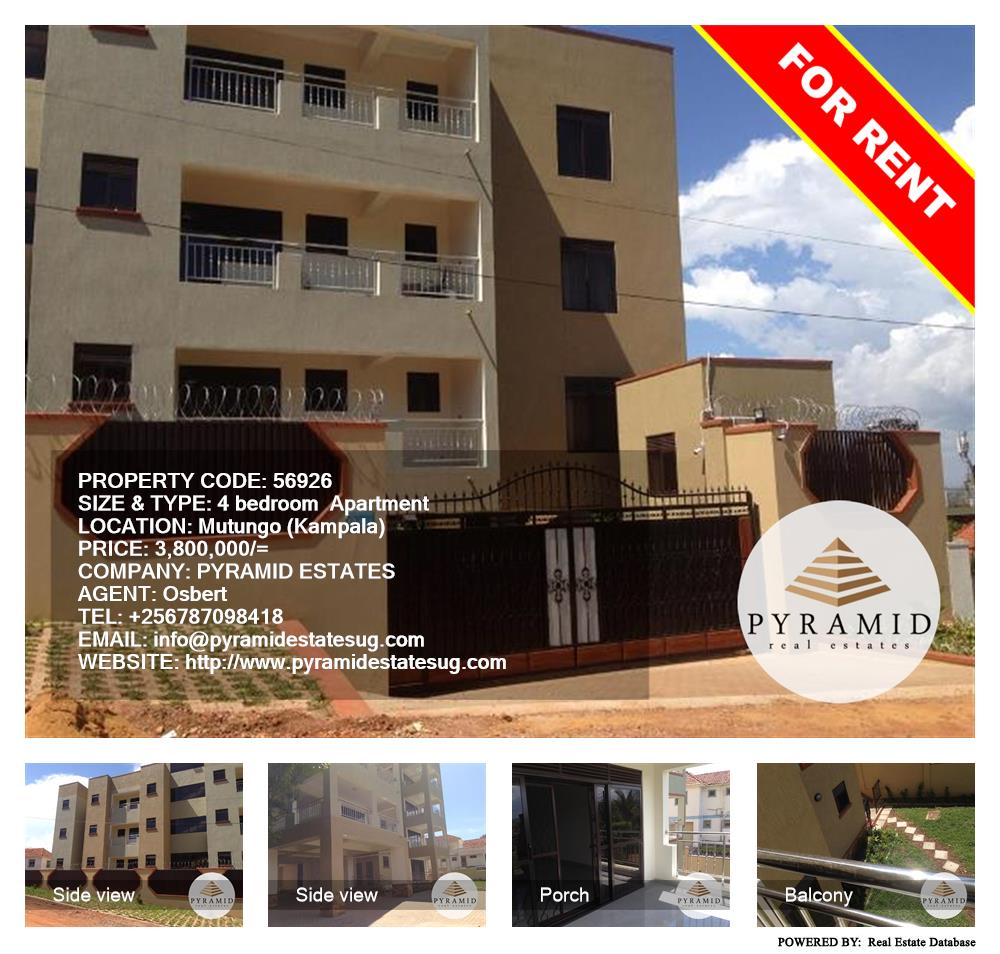 4 bedroom Apartment  for rent in Mutungo Kampala Uganda, code: 56926