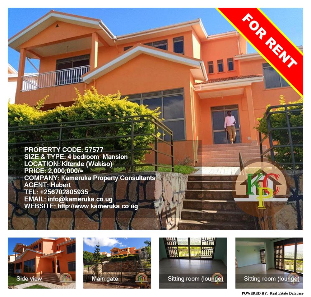 4 bedroom Mansion  for rent in Kitende Wakiso Uganda, code: 57577