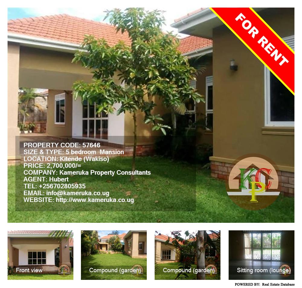 5 bedroom Mansion  for rent in Kitende Wakiso Uganda, code: 57646