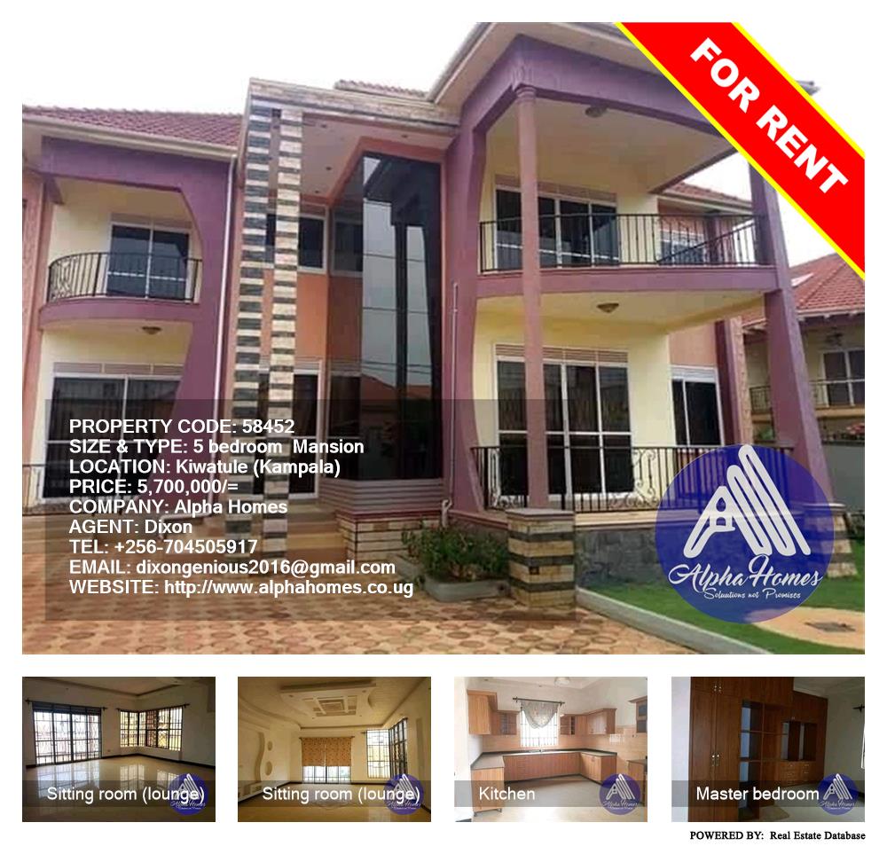5 bedroom Mansion  for rent in Kiwaatule Kampala Uganda, code: 58452