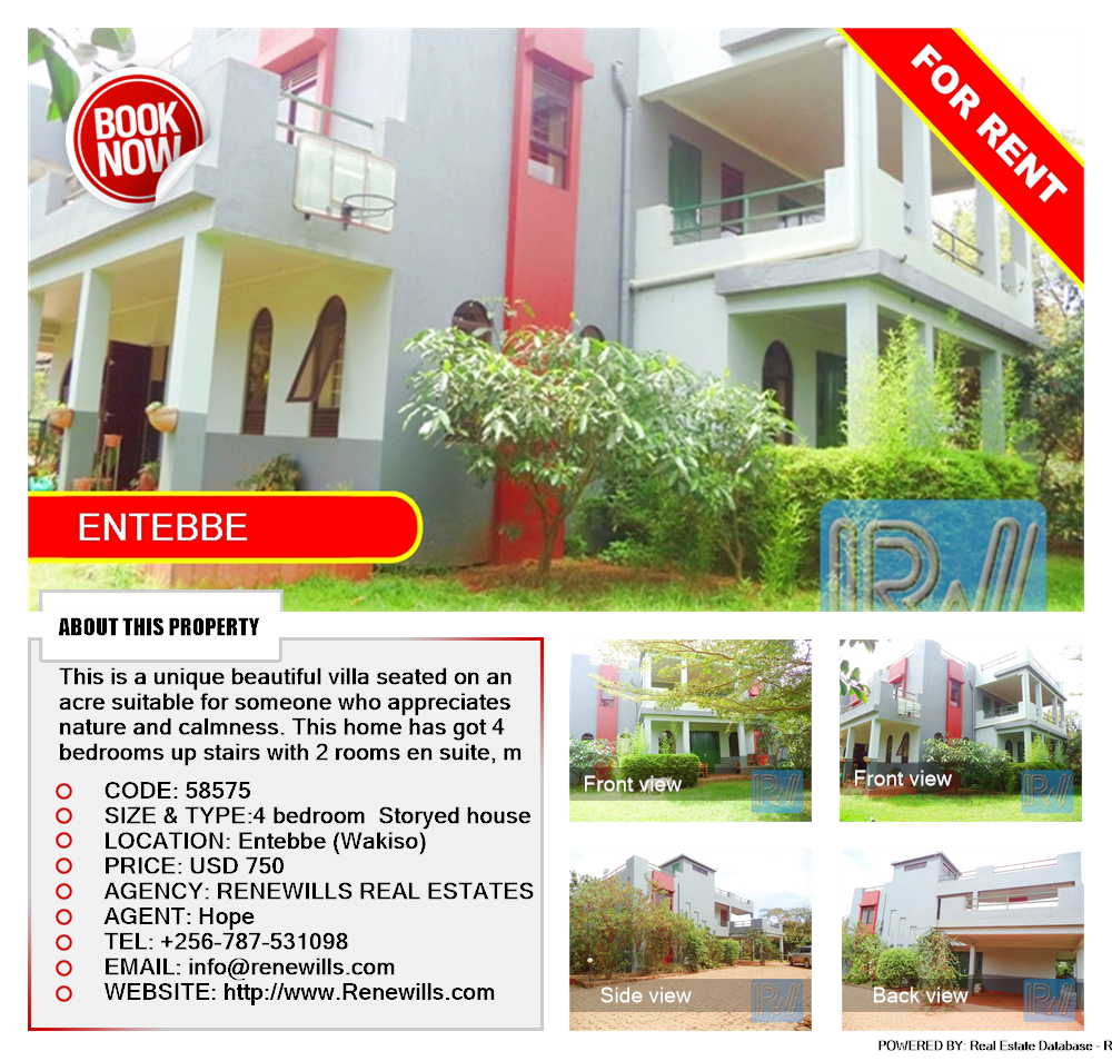 4 bedroom Storeyed house  for rent in Entebbe Wakiso Uganda, code: 58575