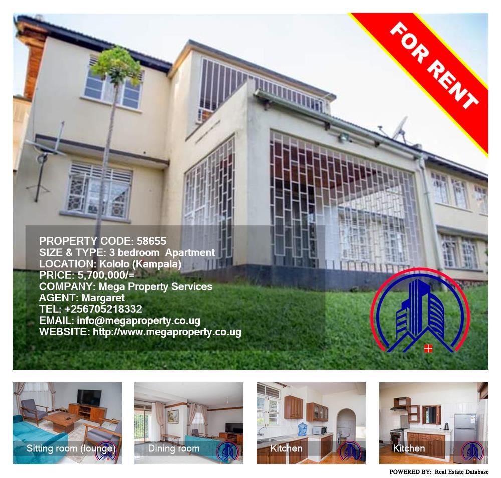 3 bedroom Apartment  for rent in Kololo Kampala Uganda, code: 58655