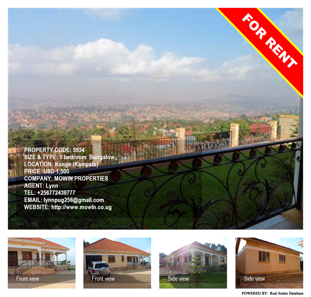 5 bedroom Bungalow  for rent in Konge Kampala Uganda, code: 5934