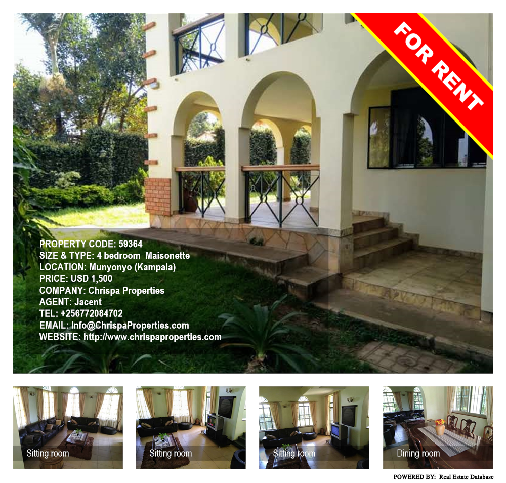 4 bedroom Maisonette  for rent in Munyonyo Kampala Uganda, code: 59364