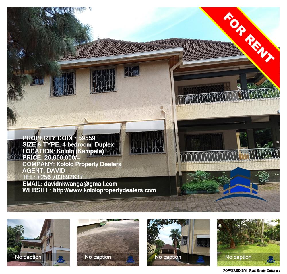 4 bedroom Duplex  for rent in Kololo Kampala Uganda, code: 59559