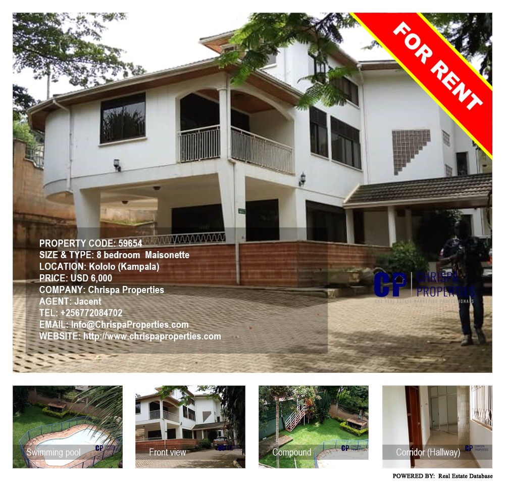 8 bedroom Maisonette  for rent in Kololo Kampala Uganda, code: 59654