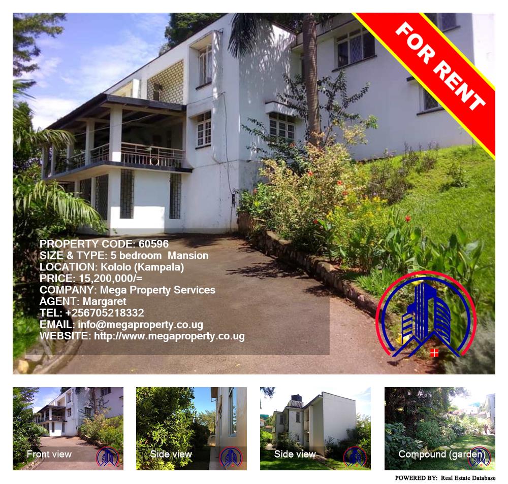 5 bedroom Mansion  for rent in Kololo Kampala Uganda, code: 60596