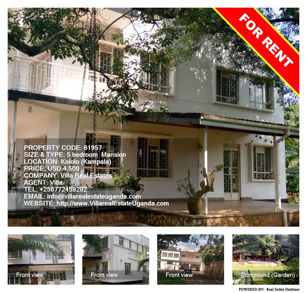 5 bedroom Mansion  for rent in Kololo Kampala Uganda, code: 61957