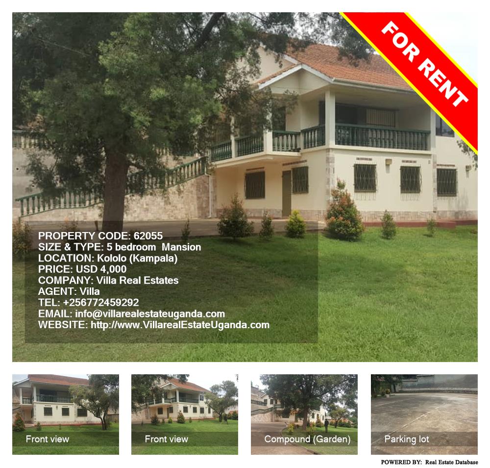 5 bedroom Mansion  for rent in Kololo Kampala Uganda, code: 62055