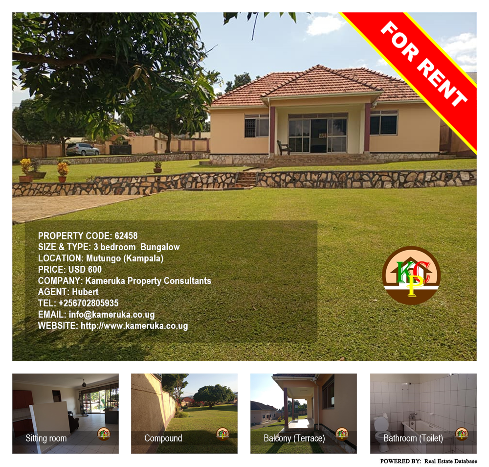 3 bedroom Bungalow  for rent in Mutungo Kampala Uganda, code: 62458
