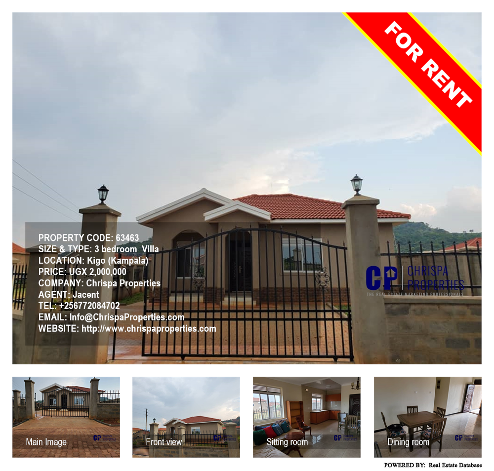 3 bedroom Villa  for rent in Kigo Kampala Uganda, code: 63463