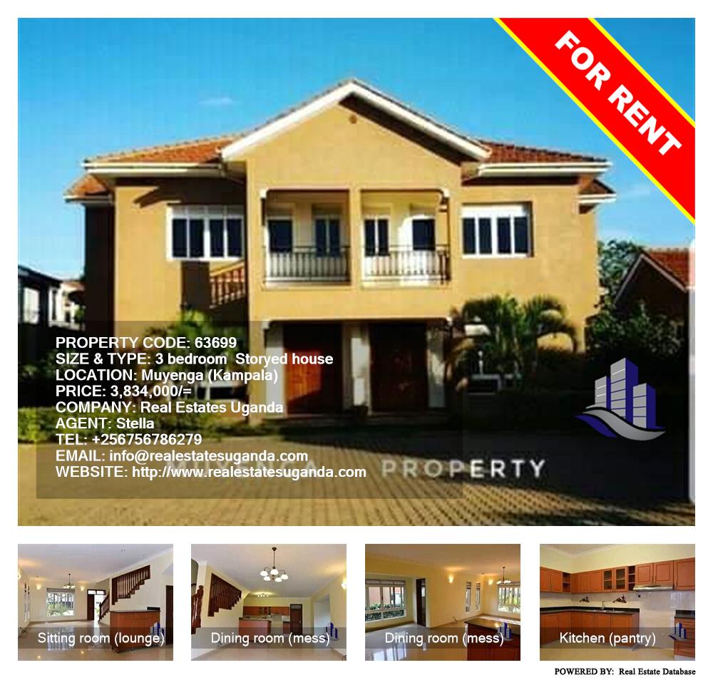 3 bedroom Storeyed house  for rent in Muyenga Kampala Uganda, code: 63699