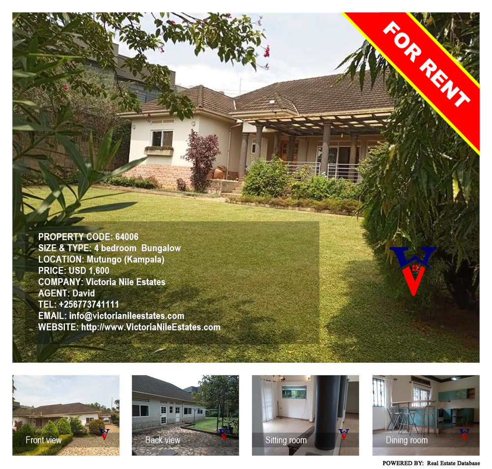 4 bedroom Bungalow  for rent in Mutungo Kampala Uganda, code: 64006