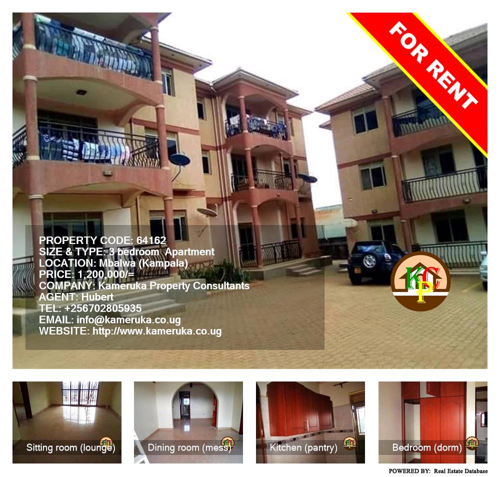 3 bedroom Apartment  for rent in Mbalwa Kampala Uganda, code: 64162