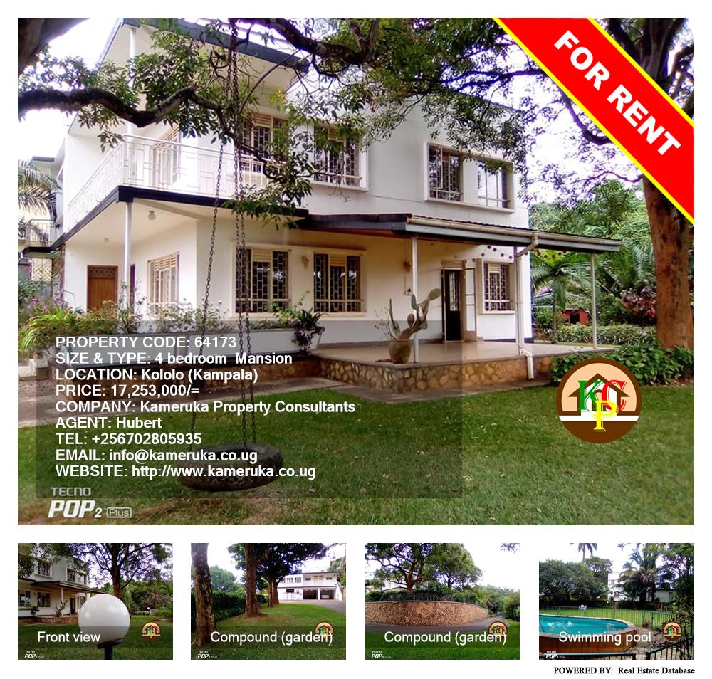 4 bedroom Mansion  for rent in Kololo Kampala Uganda, code: 64173