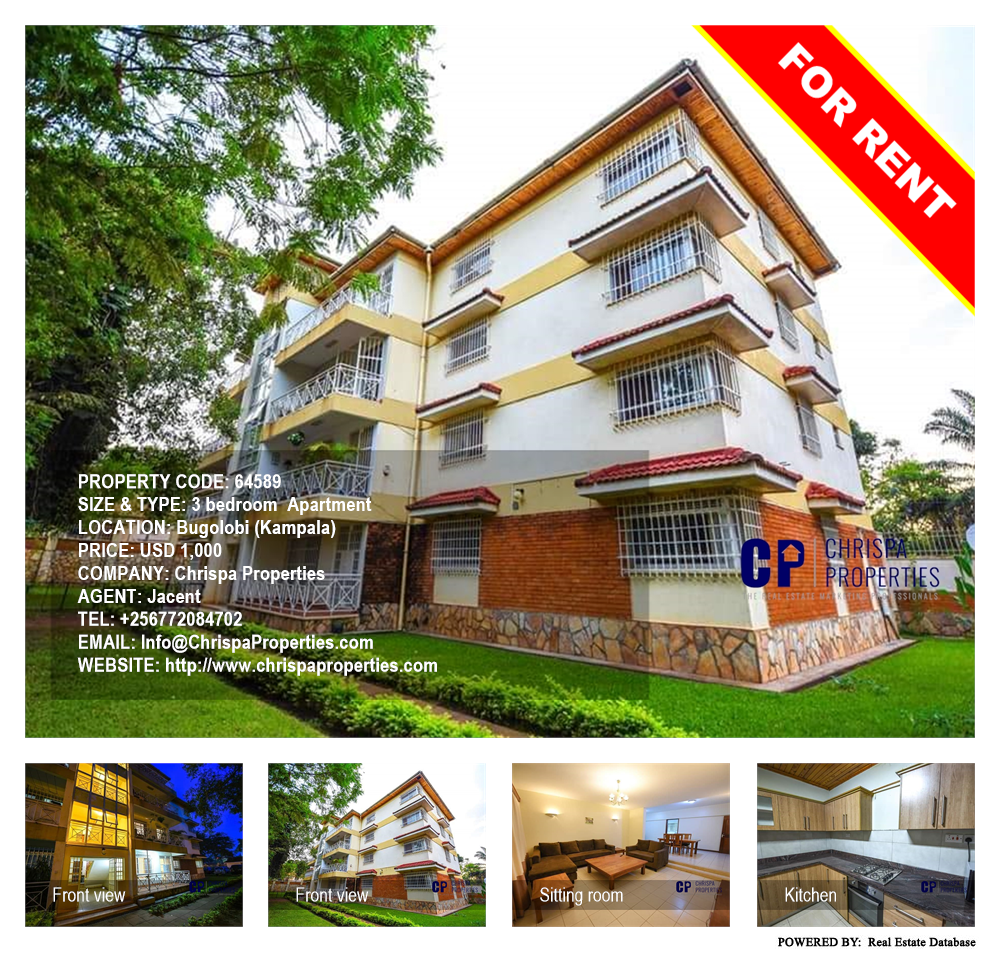 3 bedroom Apartment  for rent in Bugoloobi Kampala Uganda, code: 64589