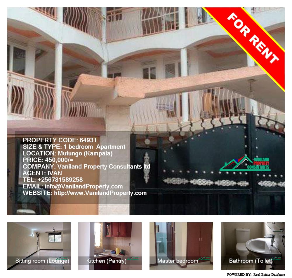 1 bedroom Apartment  for rent in Mutungo Kampala Uganda, code: 64931