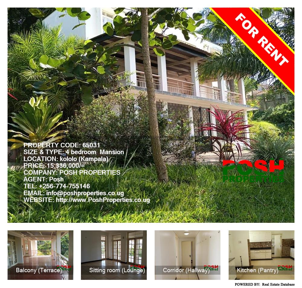 4 bedroom Mansion  for rent in Kololo Kampala Uganda, code: 65031