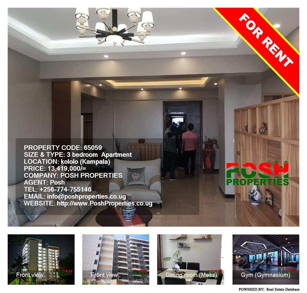 3 bedroom Apartment  for rent in Kololo Kampala Uganda, code: 65059