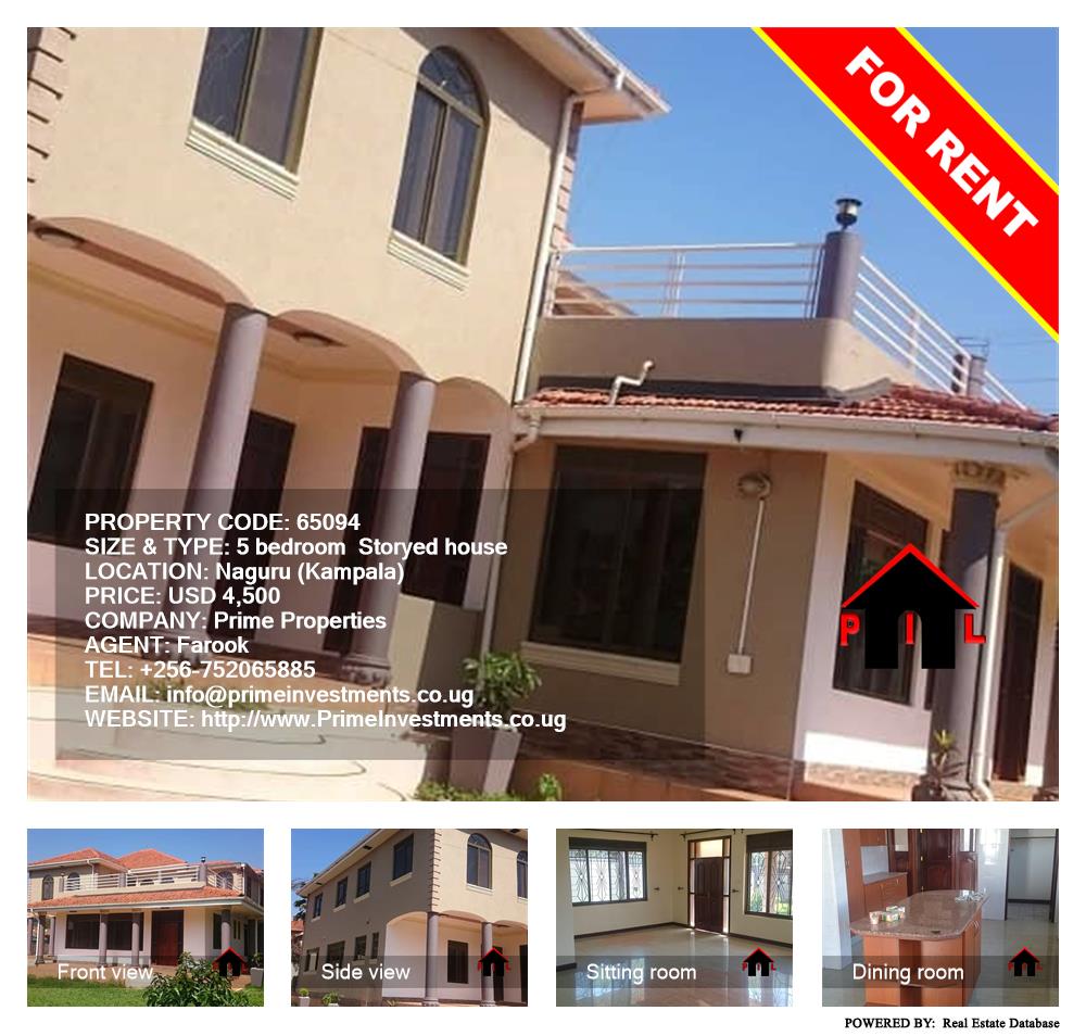 5 bedroom Storeyed house  for rent in Naguru Kampala Uganda, code: 65094