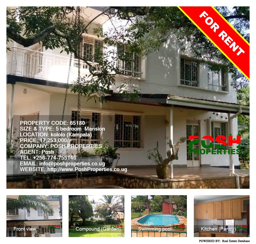 5 bedroom Mansion  for rent in Kololo Kampala Uganda, code: 65180