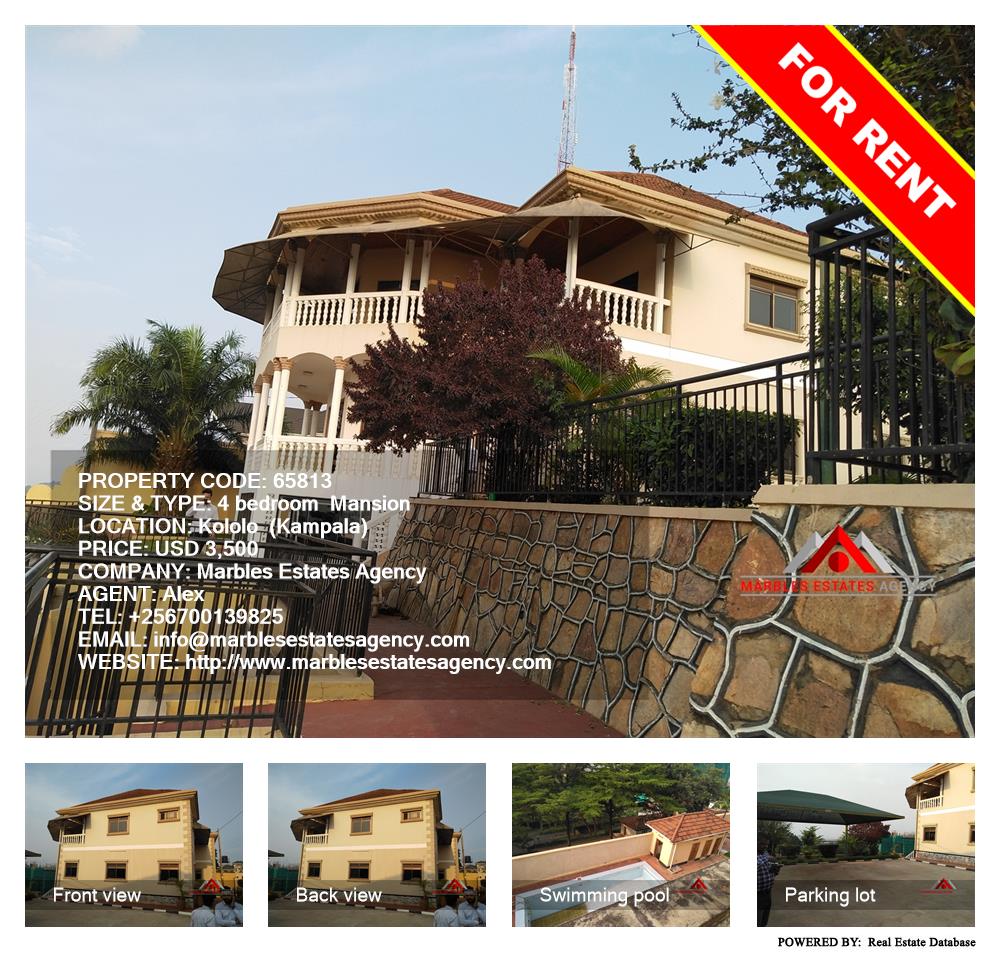 4 bedroom Mansion  for rent in Kololo Kampala Uganda, code: 65813