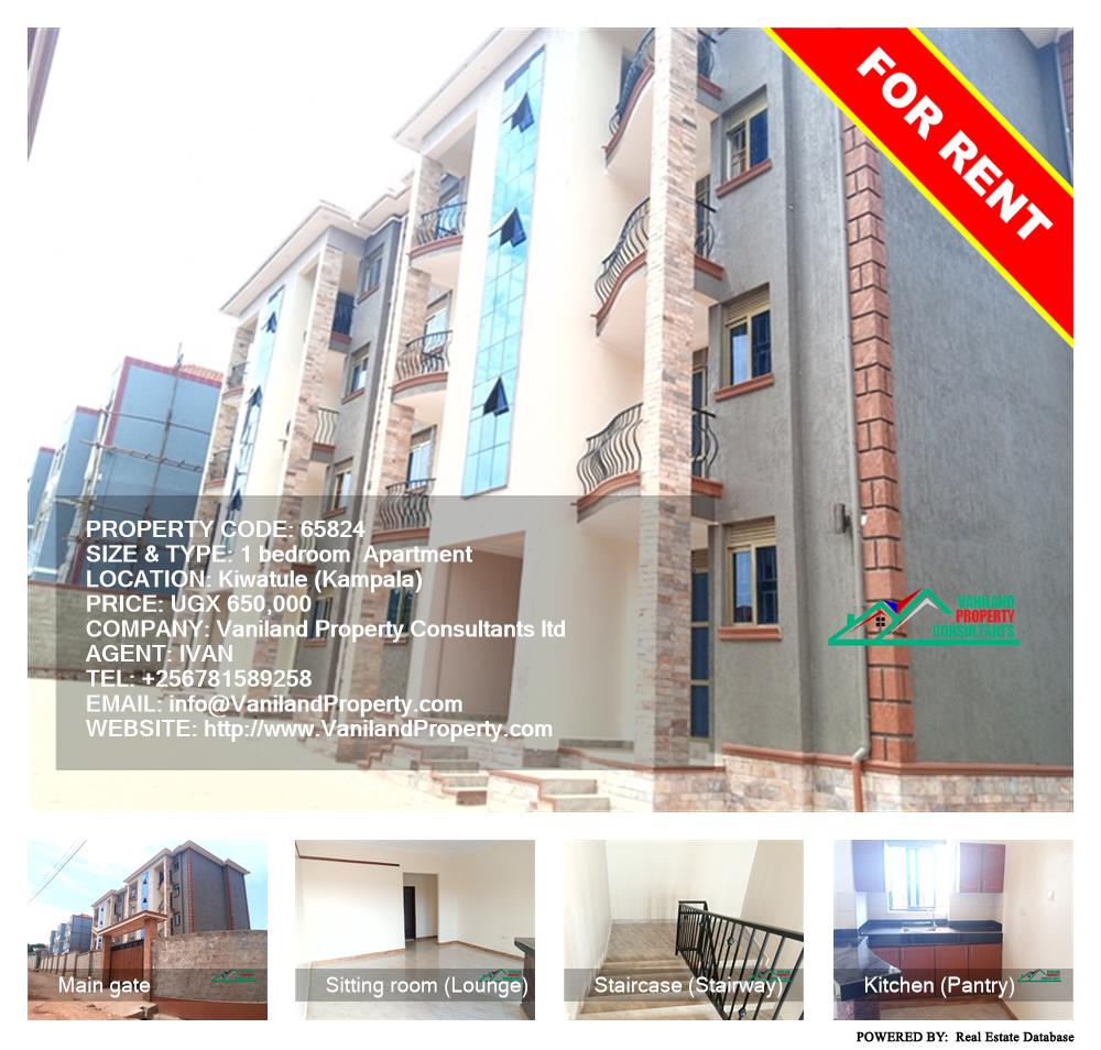 1 bedroom Apartment  for rent in Kiwaatule Kampala Uganda, code: 65824