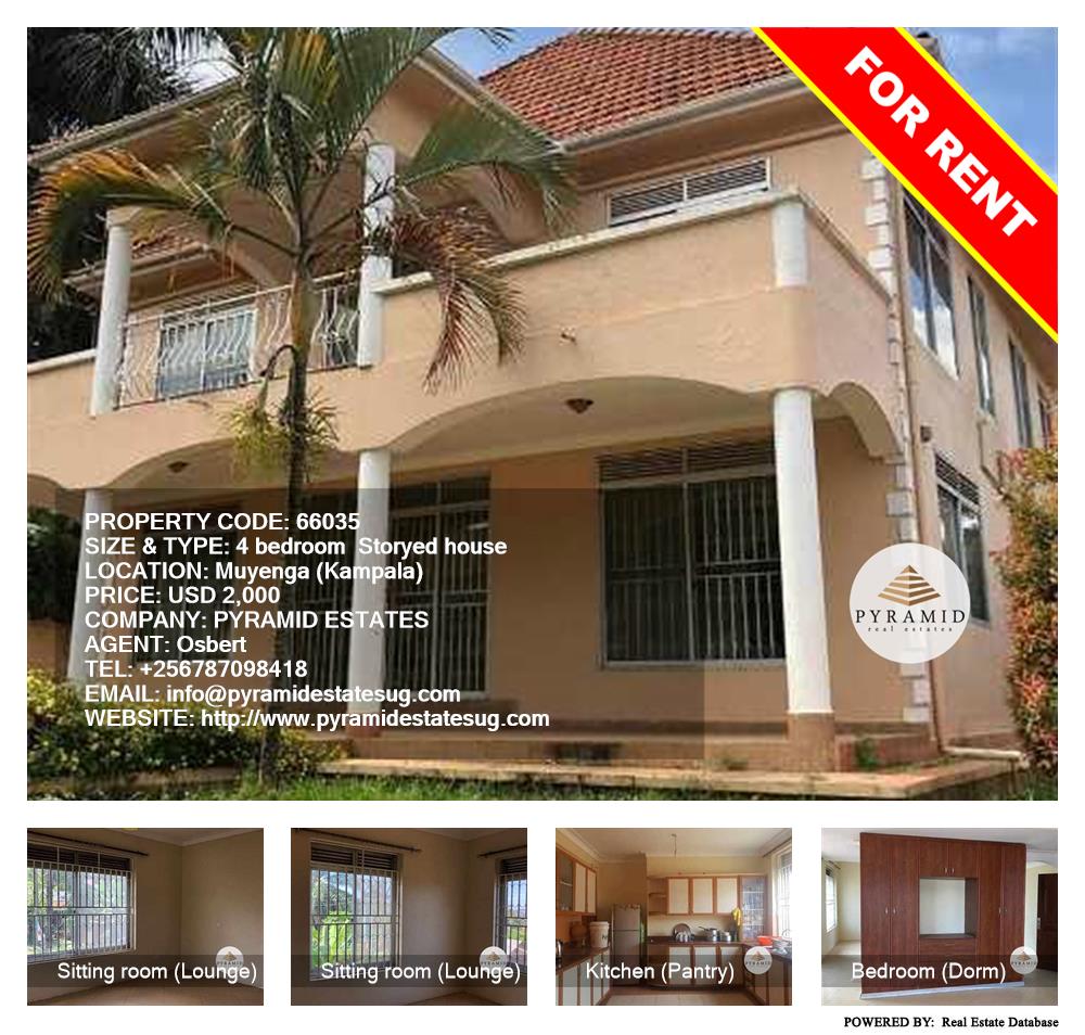4 bedroom Storeyed house  for rent in Muyenga Kampala Uganda, code: 66035