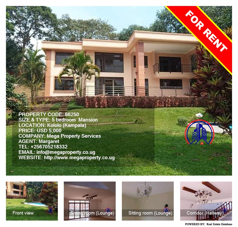 5 bedroom Mansion  for rent in Kololo Kampala Uganda, code: 66250