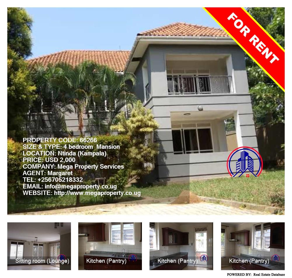 4 bedroom Mansion  for rent in Ntinda Kampala Uganda, code: 66266