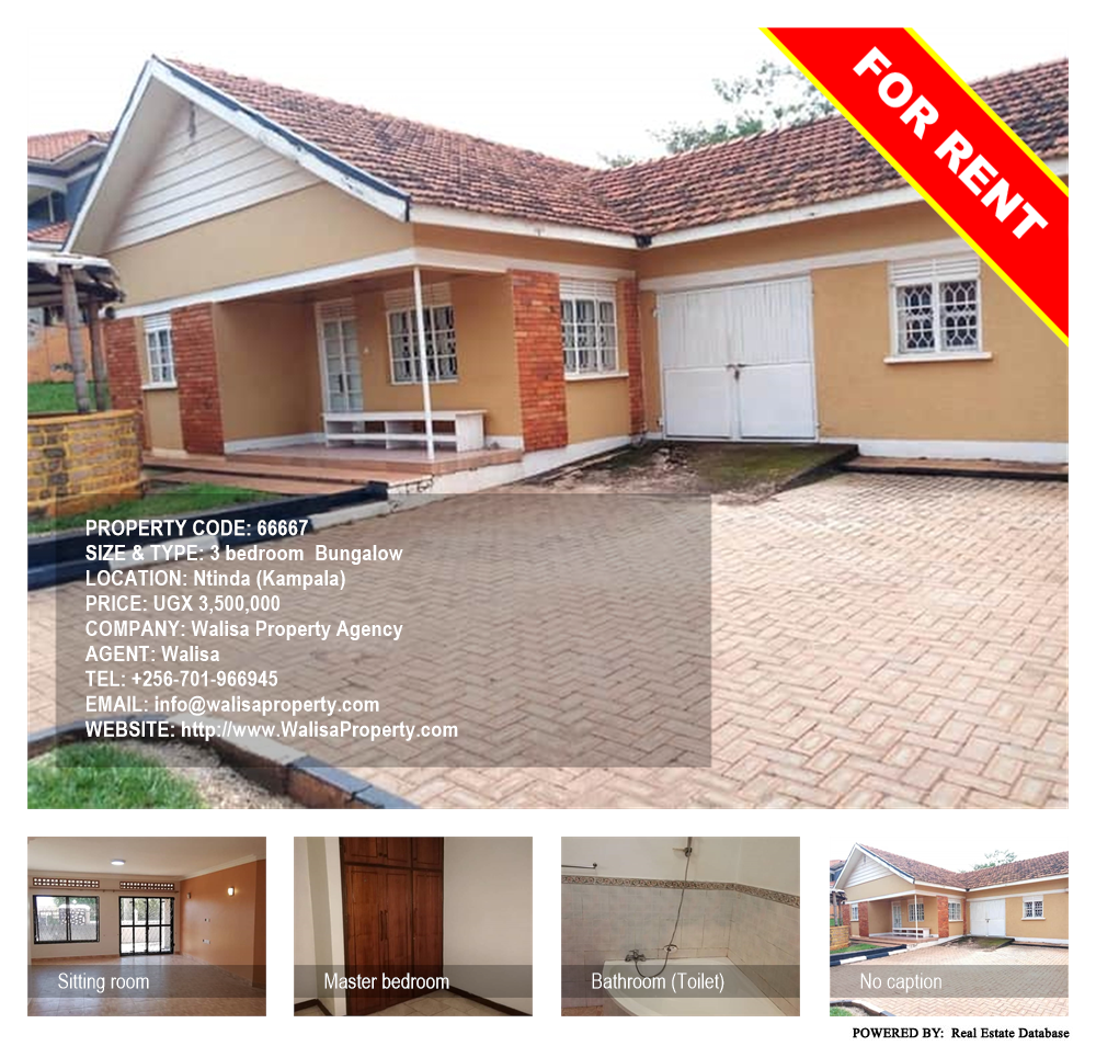 3 bedroom Bungalow  for rent in Ntinda Kampala Uganda, code: 66667