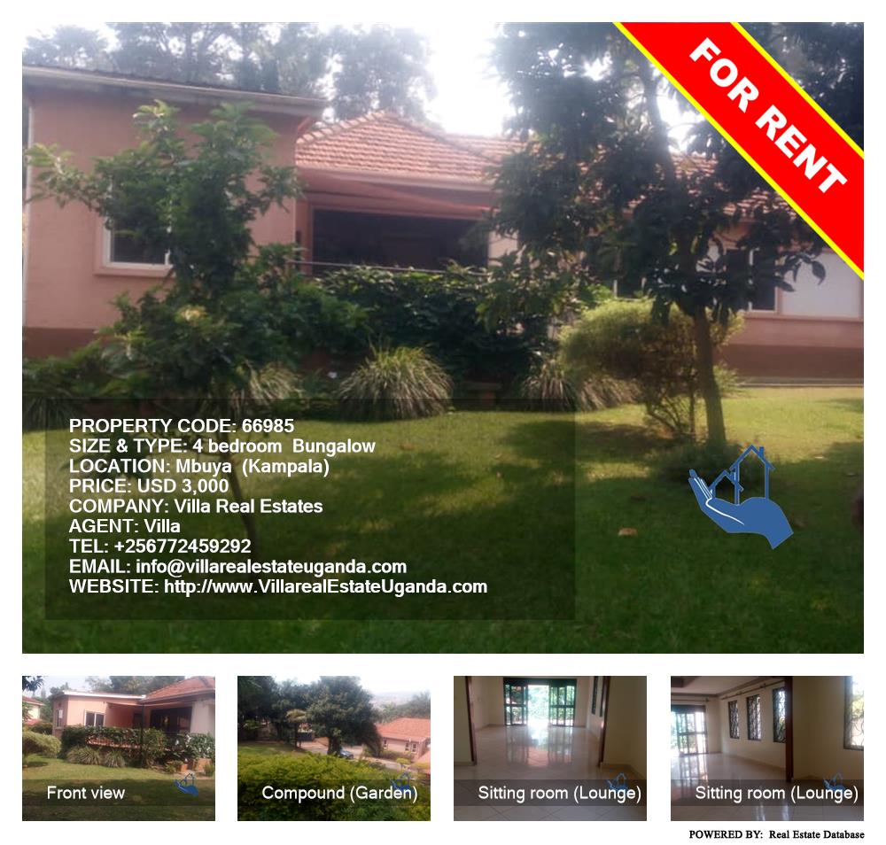 4 bedroom Bungalow  for rent in Mbuya Kampala Uganda, code: 66985