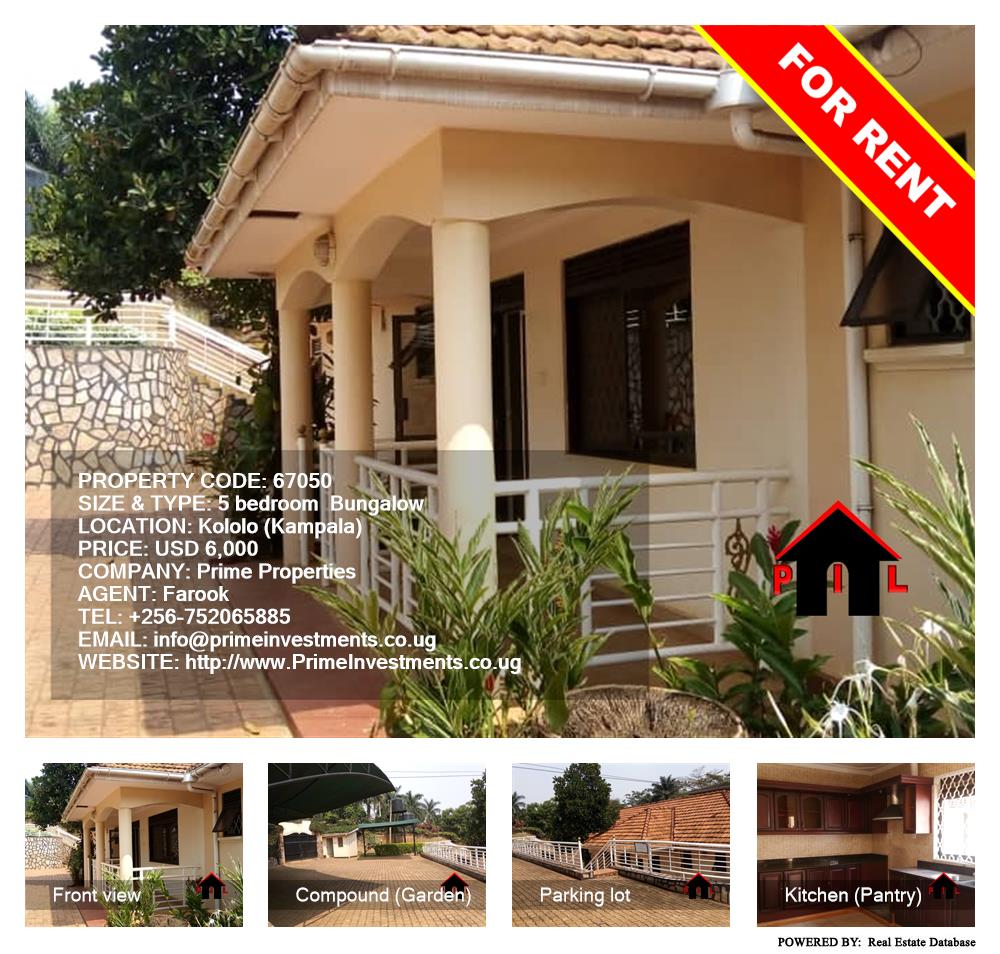 5 bedroom Bungalow  for rent in Kololo Kampala Uganda, code: 67050