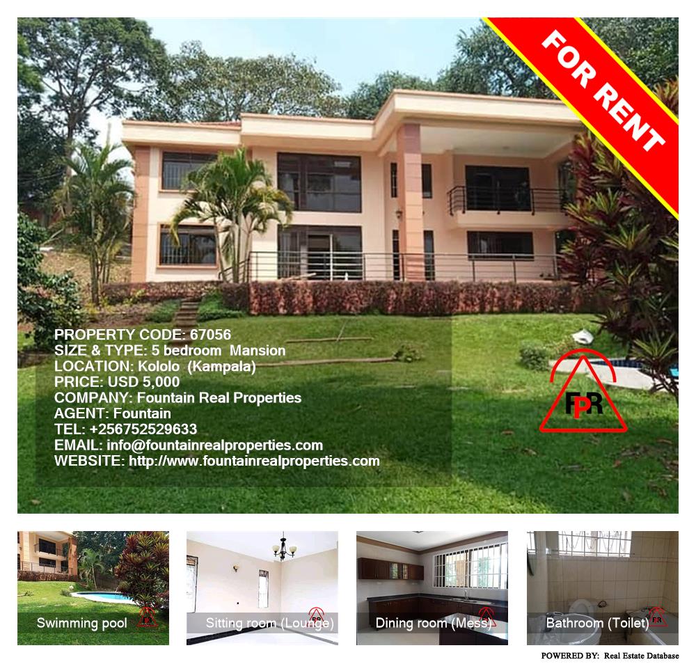 5 bedroom Mansion  for rent in Kololo Kampala Uganda, code: 67056