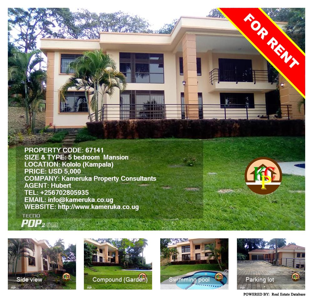 5 bedroom Mansion  for rent in Kololo Kampala Uganda, code: 67141