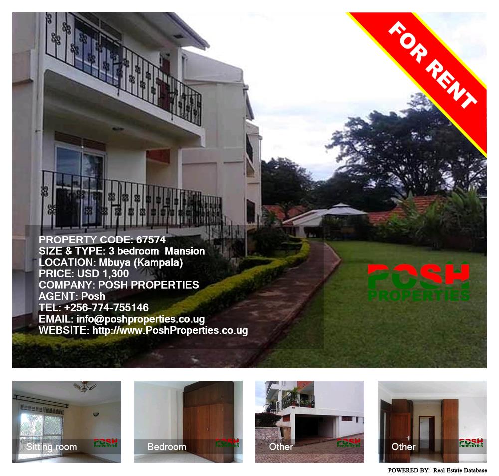 3 bedroom Mansion  for rent in Mbuya Kampala Uganda, code: 67574