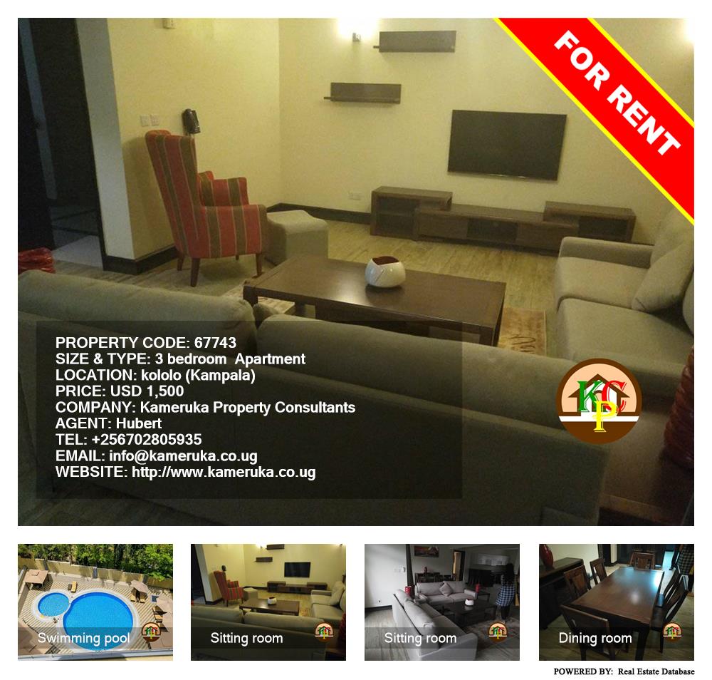 3 bedroom Apartment  for rent in Kololo Kampala Uganda, code: 67743