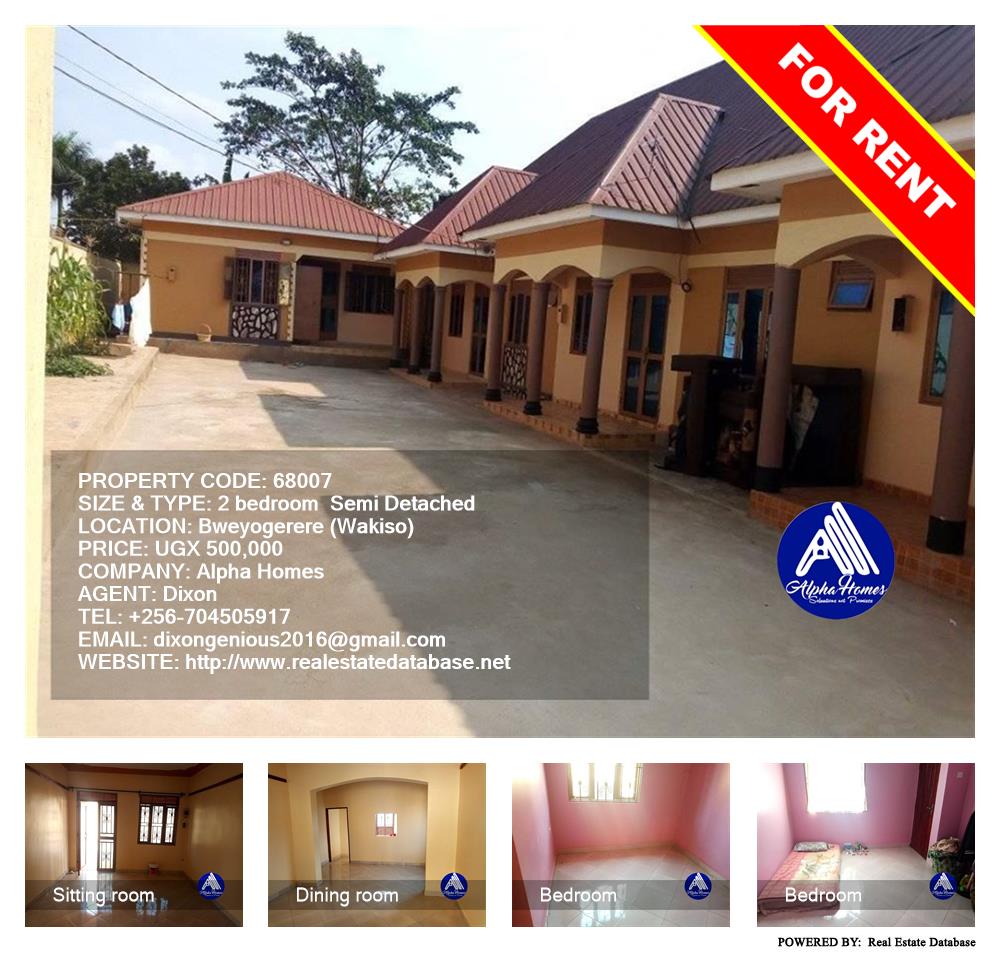 2 bedroom Semi Detached  for rent in Bweyogerere Wakiso Uganda, code: 68007