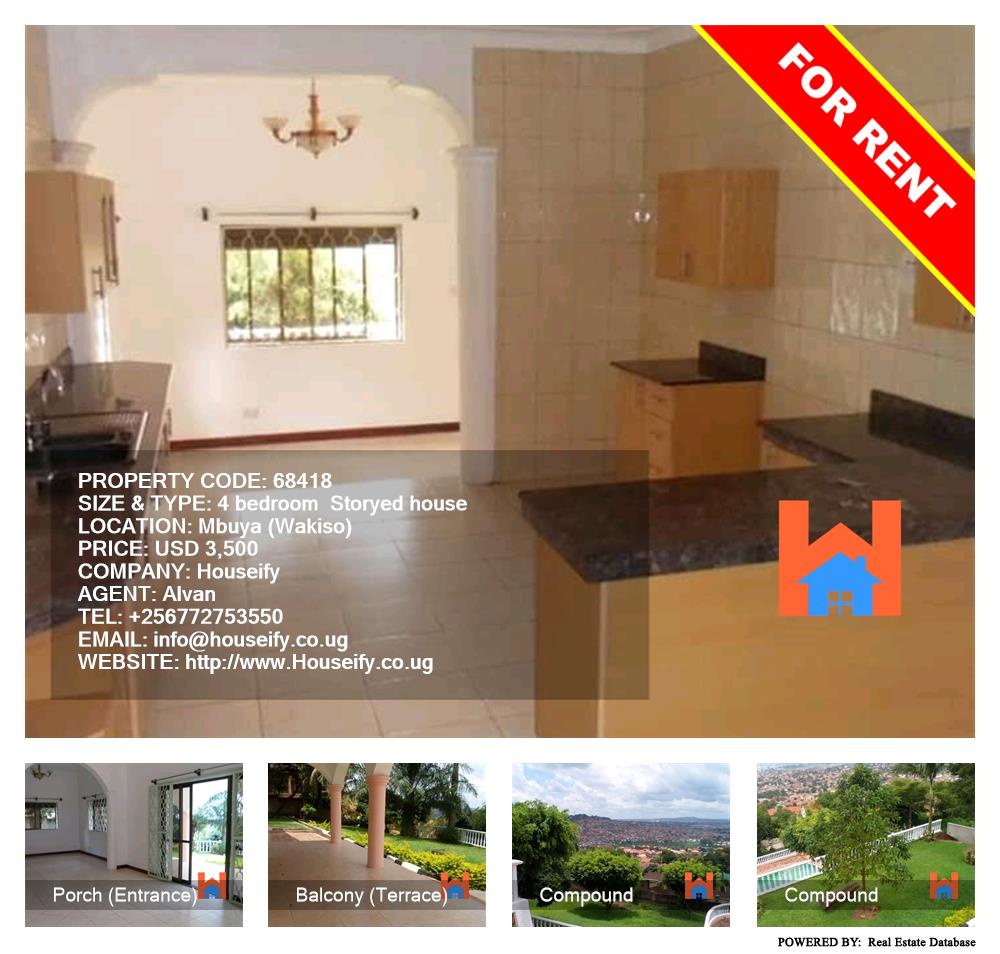 4 bedroom Storeyed house  for rent in Mbuya Wakiso Uganda, code: 68418