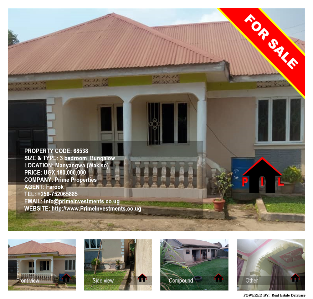 3 bedroom Bungalow  for sale in Manyangwa Wakiso Uganda, code: 68538