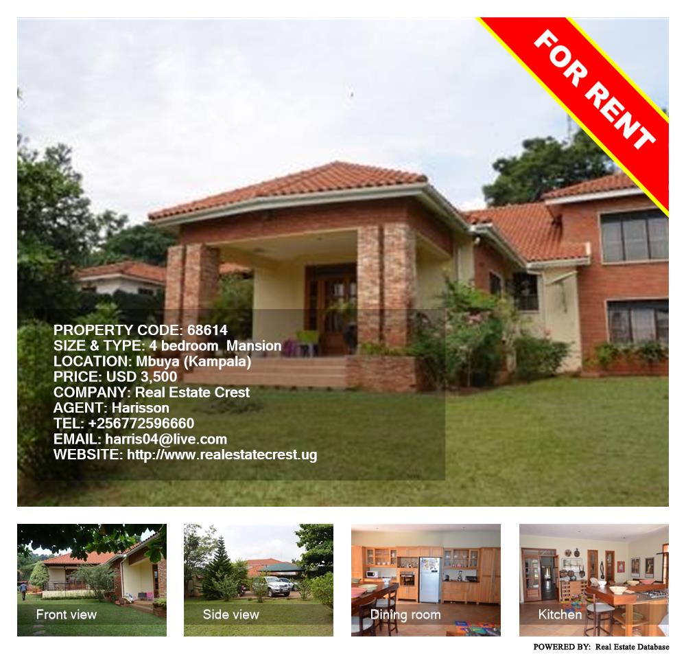 4 bedroom Mansion  for rent in Mbuya Kampala Uganda, code: 68614