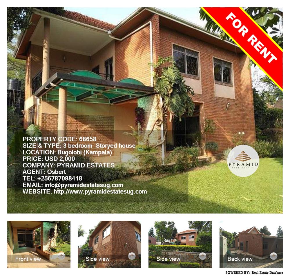3 bedroom Storeyed house  for rent in Bugoloobi Kampala Uganda, code: 68658
