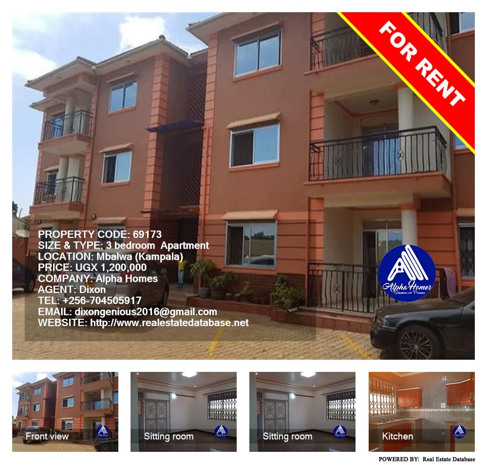 3 bedroom Apartment  for rent in Mbalwa Kampala Uganda, code: 69173