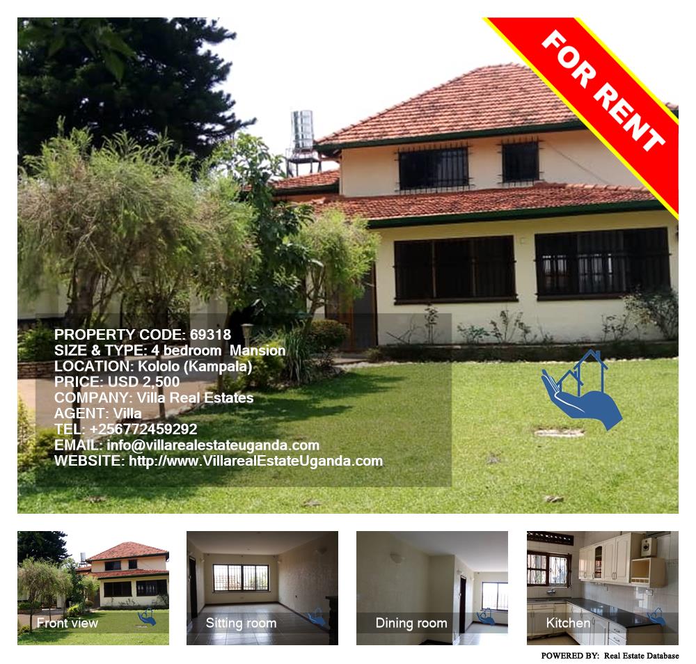 4 bedroom Mansion  for rent in Kololo Kampala Uganda, code: 69318