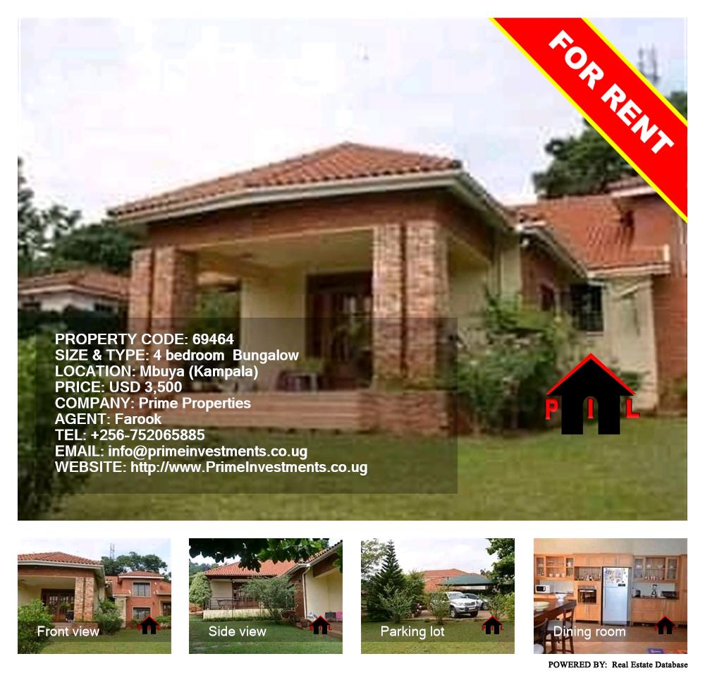 4 bedroom Bungalow  for rent in Mbuya Kampala Uganda, code: 69464