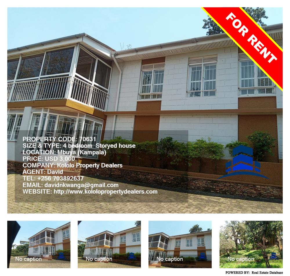 4 bedroom Storeyed house  for rent in Mbuya Kampala Uganda, code: 70631