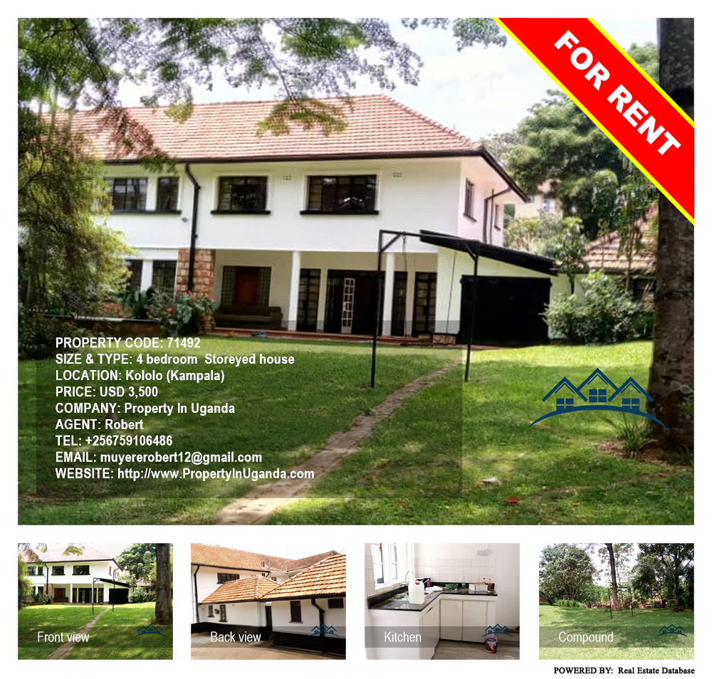 4 bedroom Storeyed house  for rent in Kololo Kampala Uganda, code: 71492