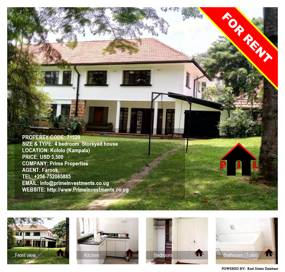 4 bedroom Storeyed house  for rent in Kololo Kampala Uganda, code: 71529