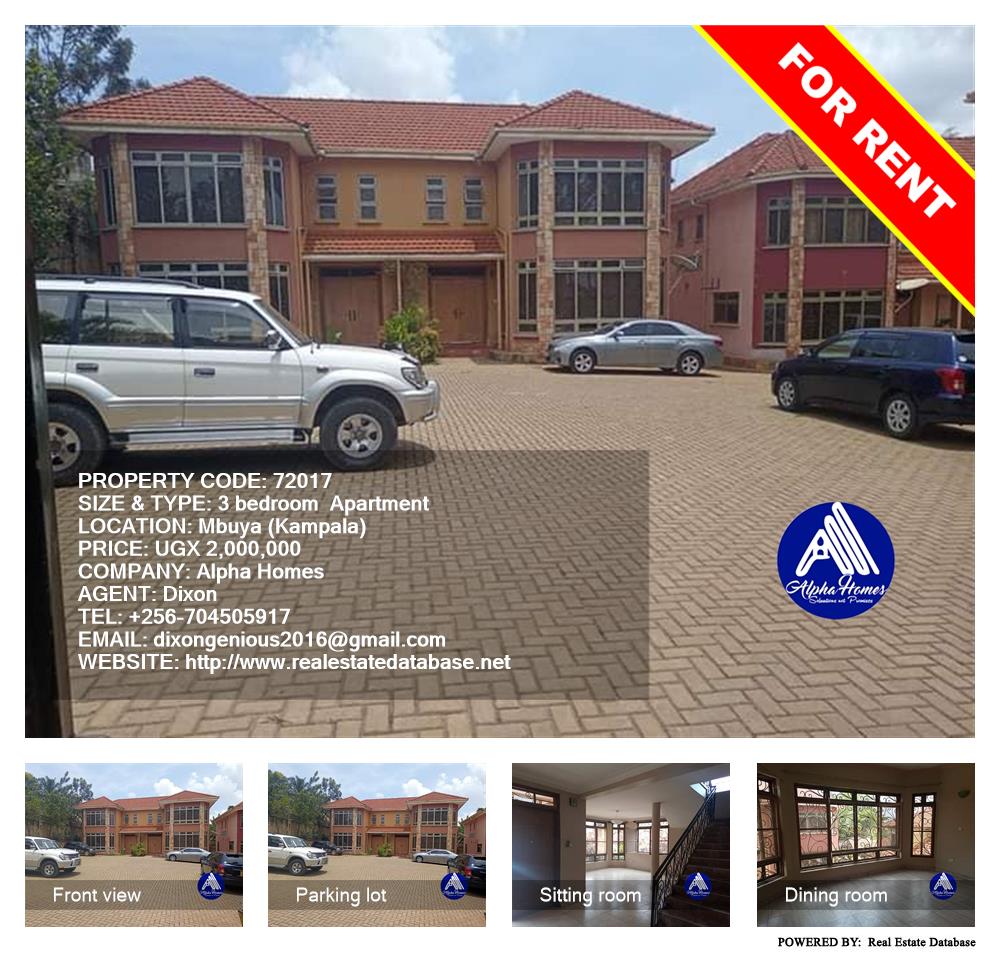 3 bedroom Apartment  for rent in Mbuya Kampala Uganda, code: 72017